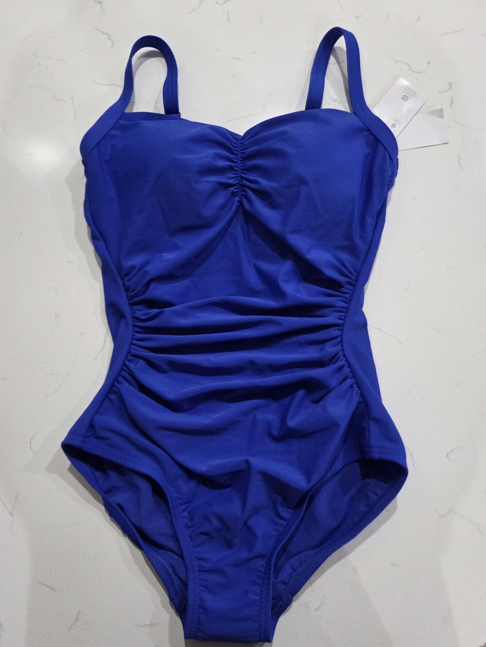 Lands' End Bright Blue Ruched One-Piece Swimsuit